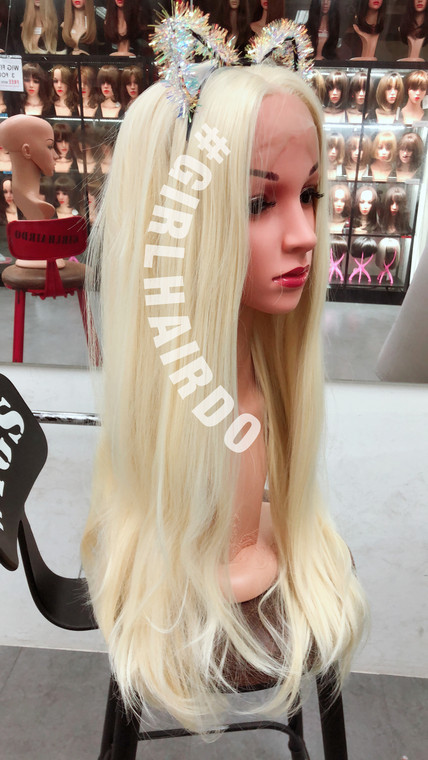 Platinum blonde Long straight lace front wig