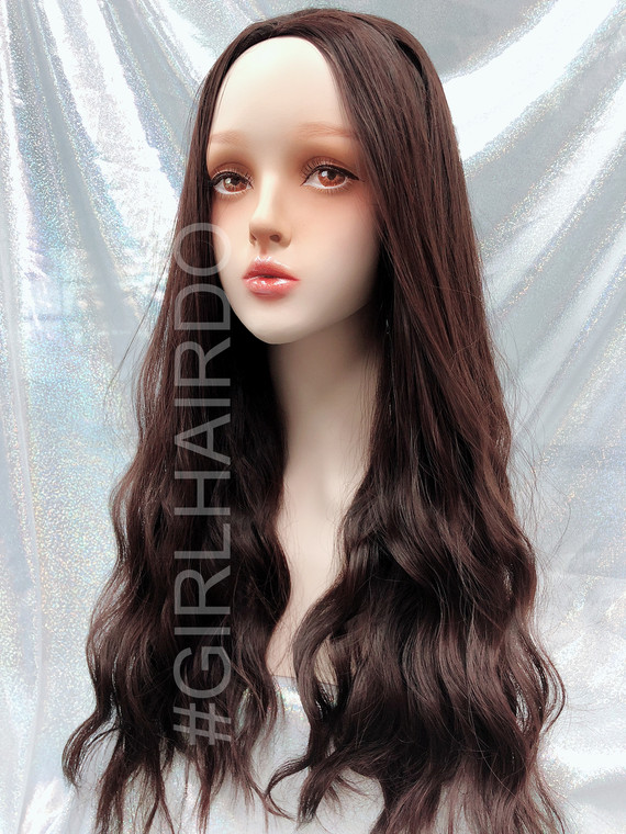 H5015 Choco brown Long sexy permed partial wig premium