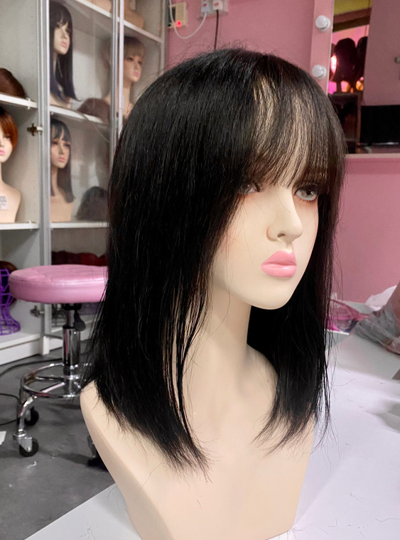 Human hair wig black with fringe
