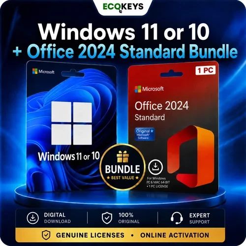 Windows 10 or 11 + Microsoft Office 2024 Standard, all products included in the software bundle