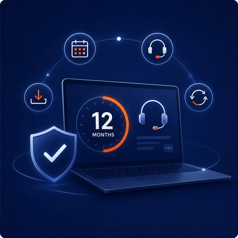 Illustration representing the EcoKeys 12-Month Support Warranty and software support
