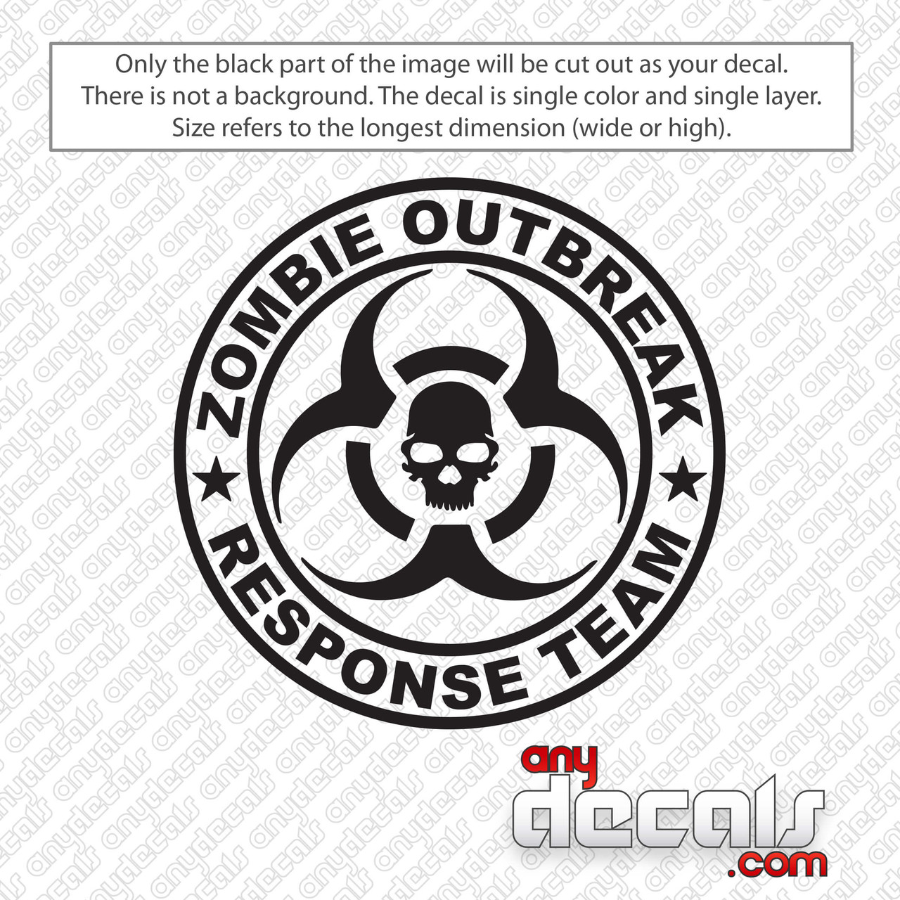 Zombie Outbreak Response Team Permanent Vinyl Decal Sticker 12" X 12" 