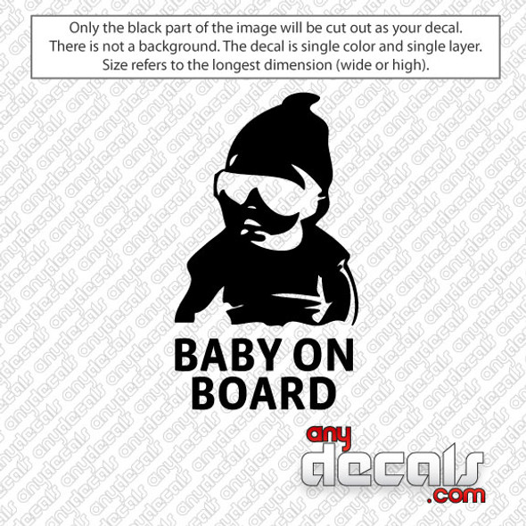 Talk about a baby picture :) Carlos! Baby on Board Hang Over Car Decal for use outdoors on cars, windows, or other surfaces. Vinyl used for decals is high quality outdoor rated vinyl. All vinyl decals are made in the USA