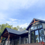 Cedar Gable Bracket 40T48 — front gable wide view | Timber Build