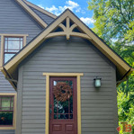 Cedar Gable Bracket 43T48 — installed above front door | Timber Build