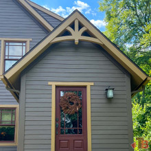 Cedar Gable Bracket 43T48 — installed above front door | Timber Build