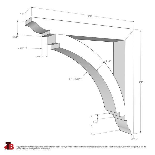 Cedar Bracket 14T9 — dimensional sketch with measurements | Timber Build