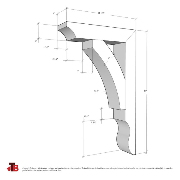 Cedar Bracket 04T3 — dimensional sketch with measurements | Timber Build