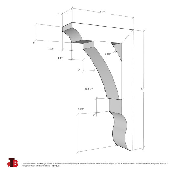 Cedar Bracket 04T2 — dimensional sketch with measurements | Timber Build