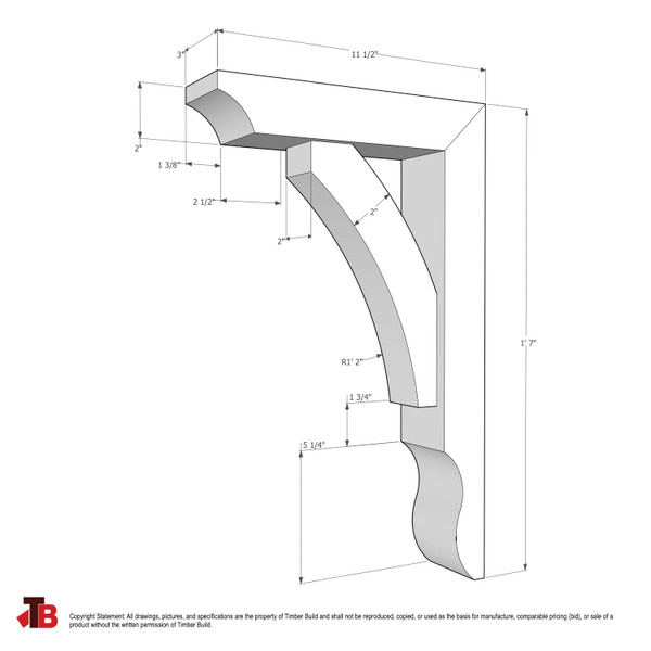Cedar Bracket 04T6 — dimensional sketch with measurements | Timber Build