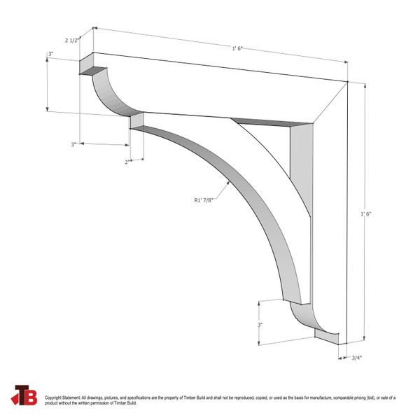 Cedar Bracket 06T6 — dimensional sketch with measurements | Timber Build