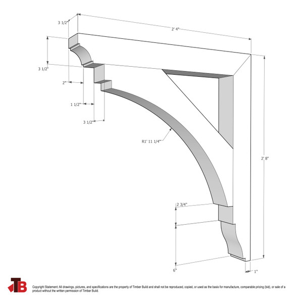 Cedar Bracket 02T20 — dimensional sketch with measurements | Timber Build