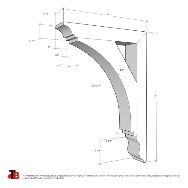 Cedar Bracket 10T15 — dimensional sketch with measurements | Timber Build