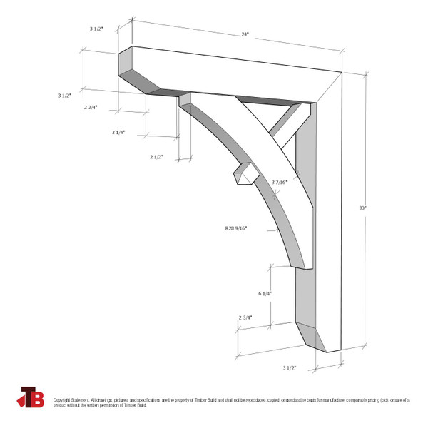 Cedar Bracket 13T6 — dimensional sketch with measurements | Timber Build