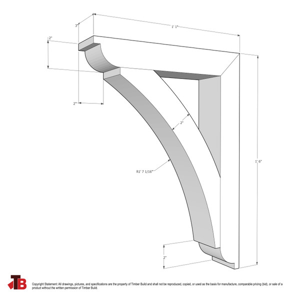 Cedar Bracket 06T8 — dimensional sketch with measurements | Timber Build