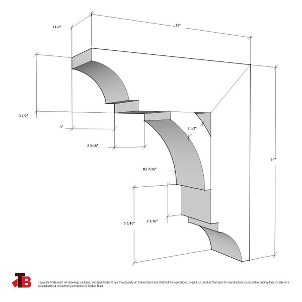 Cedar Bracket 03T6X — dimensional sketch with measurements | Timber Build