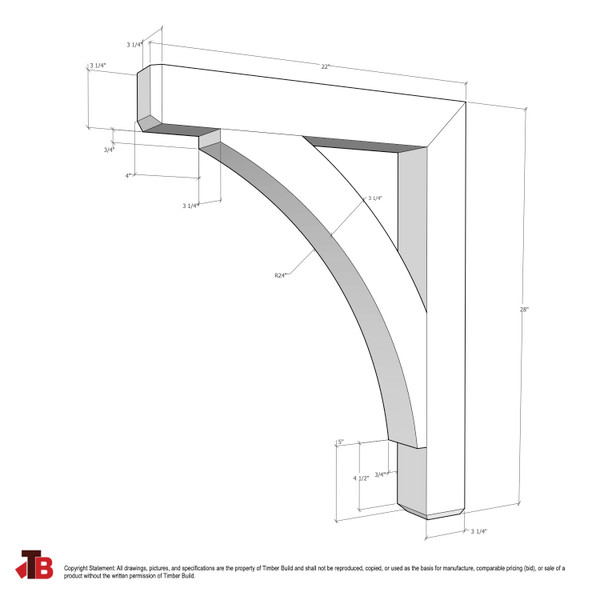 Cedar Bracket 13T8 — dimensional sketch with measurements | Timber Build