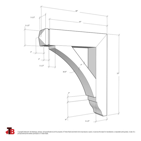 Cedar Bracket 01T1 — dimensional sketch with measurements | Timber Build