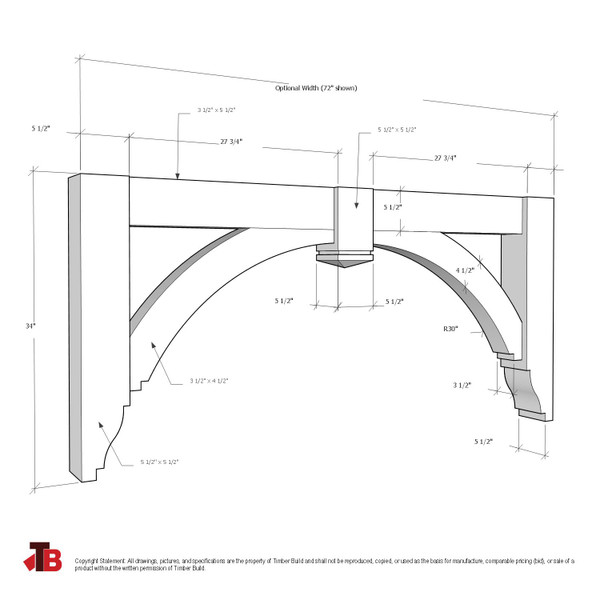 Cedar Porch Bracket 114T1 — dimensional sketch with measurements | Timber Build