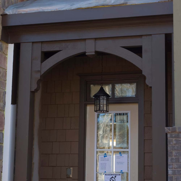 Cedar Porch Bracket 114T1 — installed exterior view | Timber Build