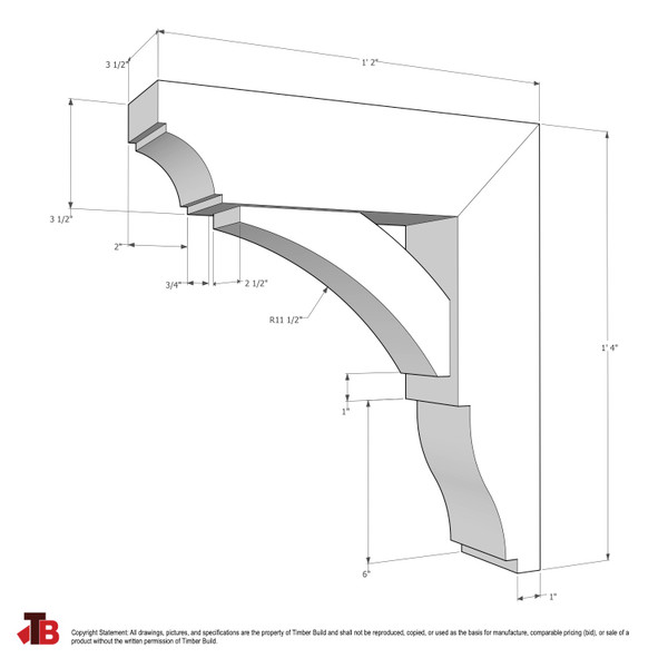 Cedar Bracket 02T25 — dimensional sketch with measurements | Timber Build