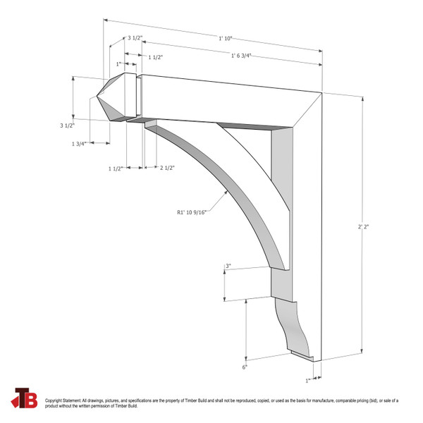 Cedar Bracket 01T2 — dimensional sketch with measurements | Timber Build