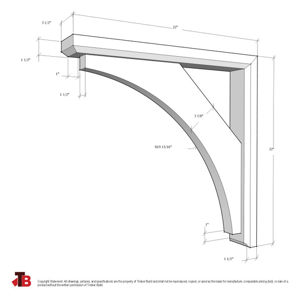 Cedar Bracket 12T3 — dimensional sketch with measurements | Timber Build