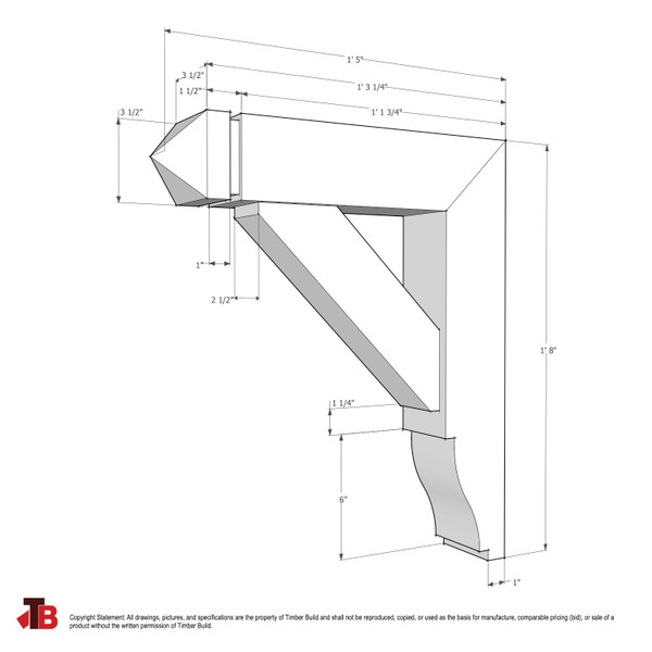Cedar Bracket 01T3 — dimensional sketch with measurements | Timber Build
