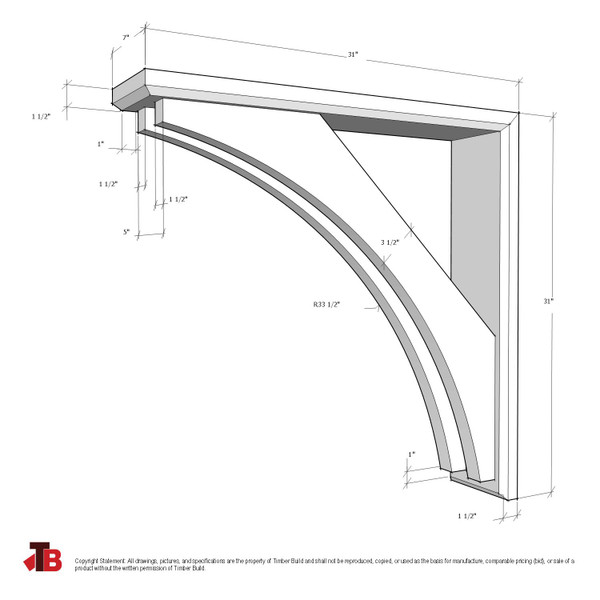 Cedar Bracket 12T16 — dimensional sketch with measurements | Timber Build
