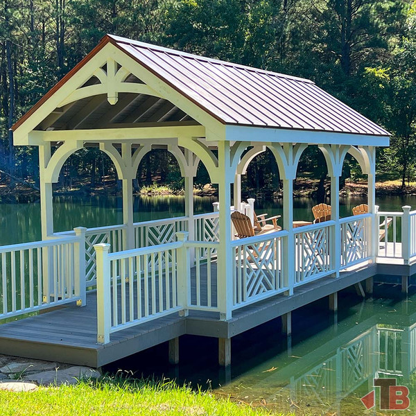 Cedar Gable Bracket 43T96 — installed on lake boat house | Timber Build
