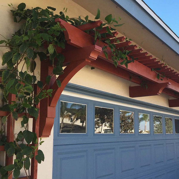 Cedar Bracket 02T1 — installed over garage doors | Timber Build