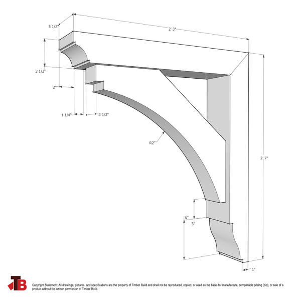 Cedar Bracket 02T27 — dimensional sketch with measurements | Timber Build