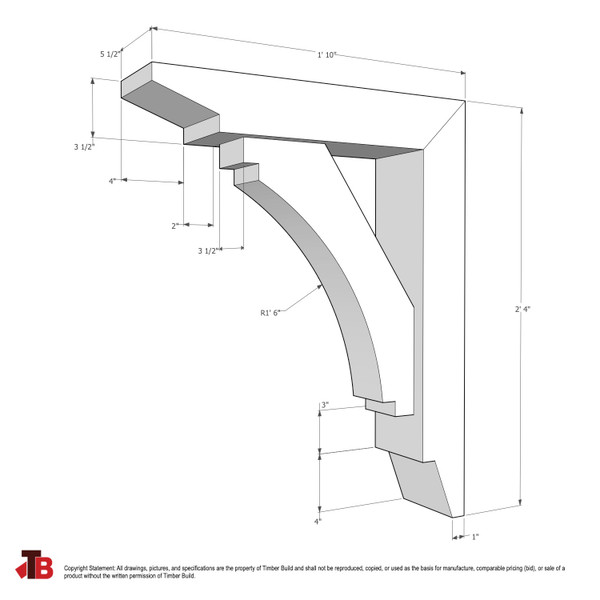 Cedar Bracket 113T3 — dimensional sketch with measurements | Timber Build