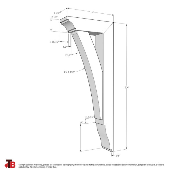 Cedar Bracket 02T3 — dimensional sketch with measurements | Timber Build