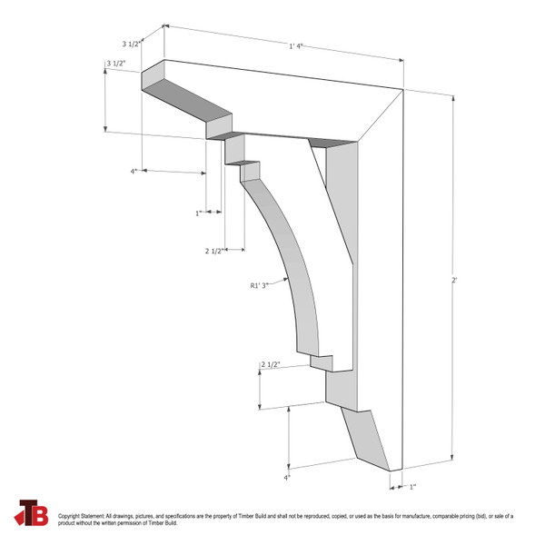 Cedar Bracket 113T1 — dimensional sketch with measurements | Timber Build