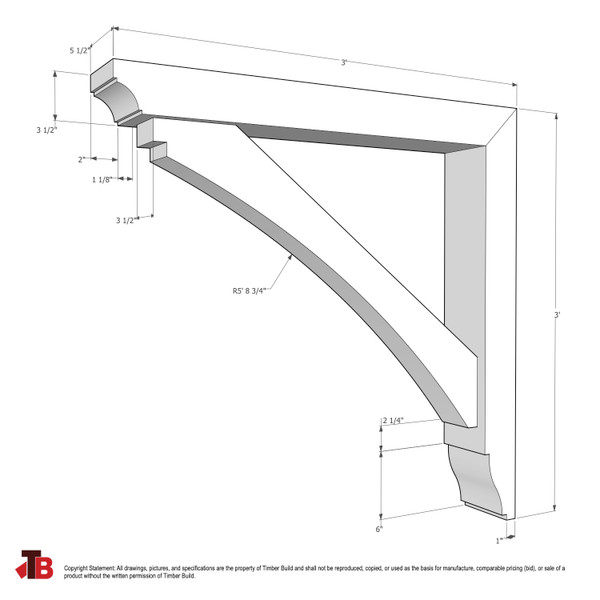 Cedar Bracket 02T5 — dimensional sketch with measurements | Timber Build