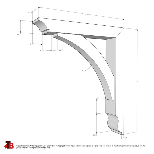 Cedar Bracket 10T27 — dimensional sketch with measurements | Timber Build