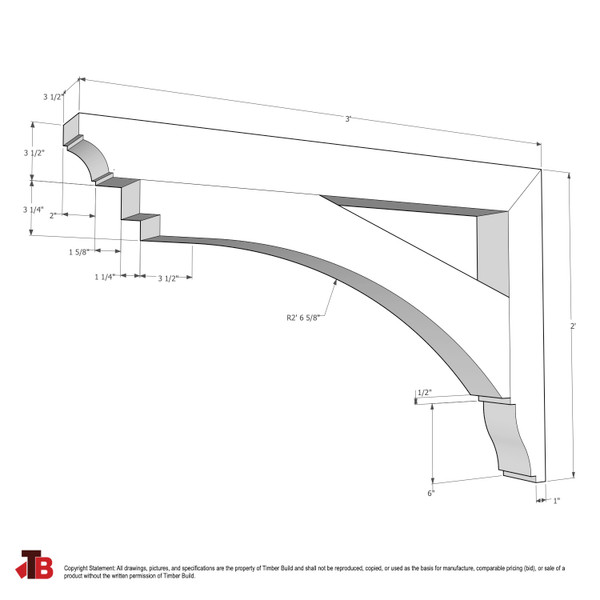 Cedar Bracket 02T8 — dimensional sketch with measurements | Timber Build