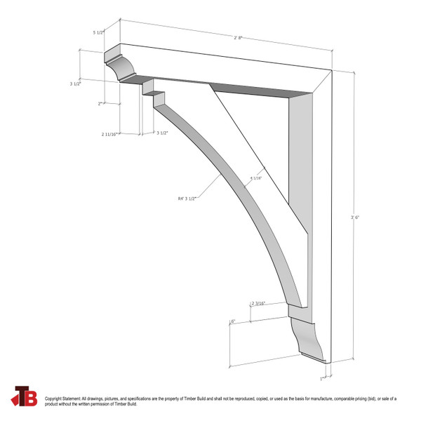 Cedar Bracket 02T9 — dimensional sketch with measurements | Timber Build