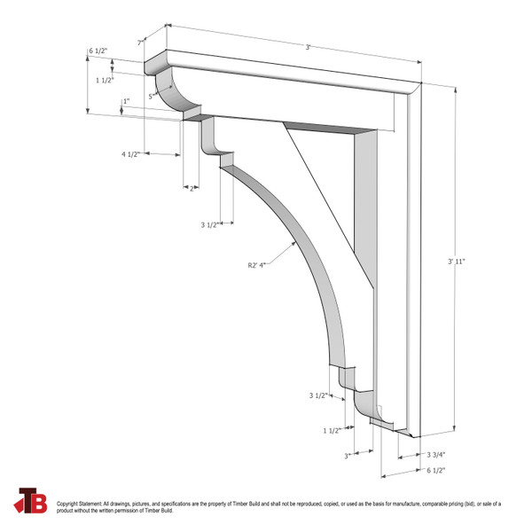 Cedar Bracket 112T4SBP — dimensional sketch with measurements | Timber Build