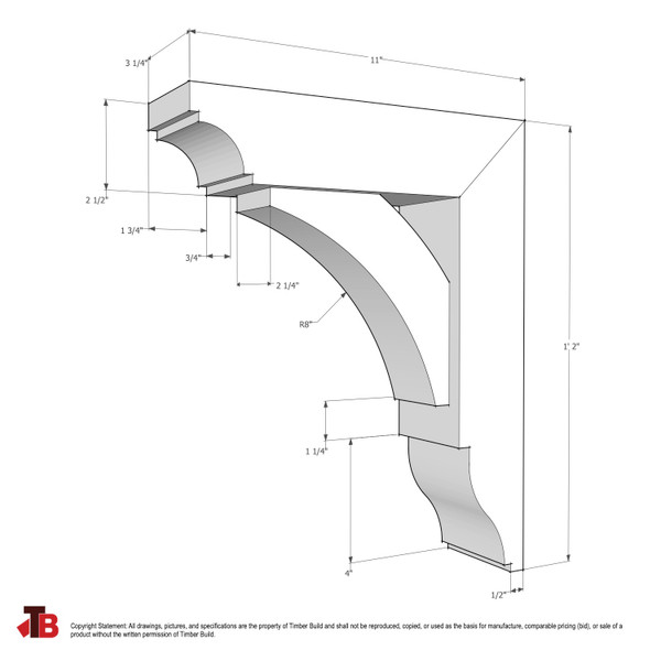 Cedar Bracket 02T32 — dimensional sketch with measurements | Timber Build