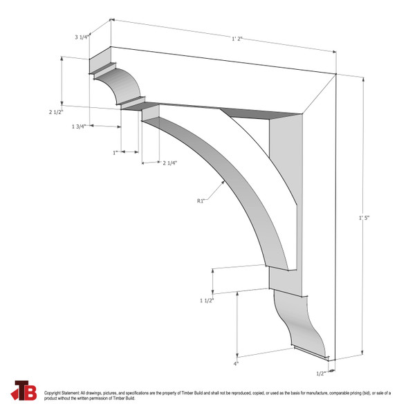 Cedar Bracket 02T33 — dimensional sketch with measurements | Timber Build