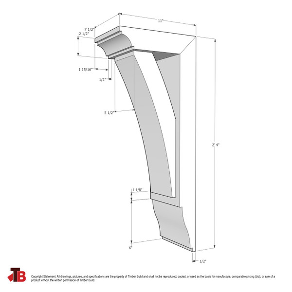 Cedar Bracket 02T11 — dimensional sketch with measurements | Timber Build