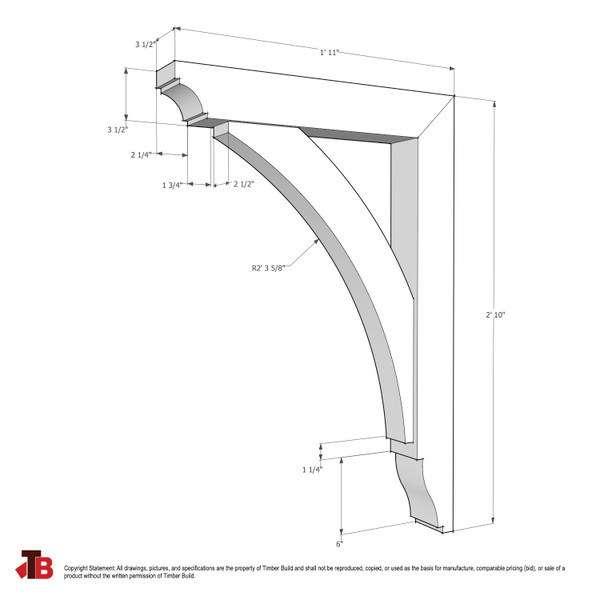 Cedar Bracket 02T13 — dimensional sketch with measurements | Timber Build