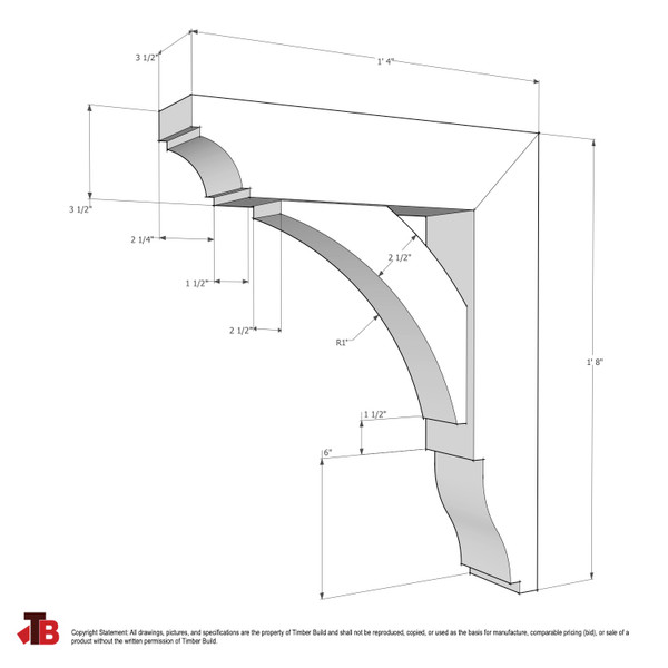 Cedar Bracket 02T14 — dimensional sketch with measurements | Timber Build
