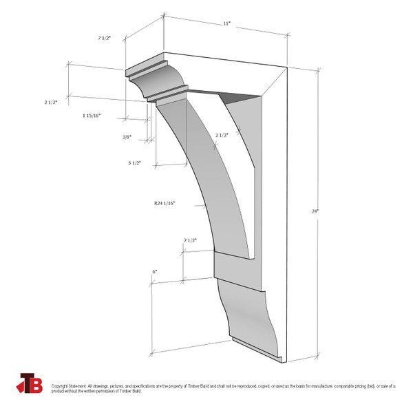 Cedar Bracket 02T15 — dimensional sketch with measurements | Timber Build