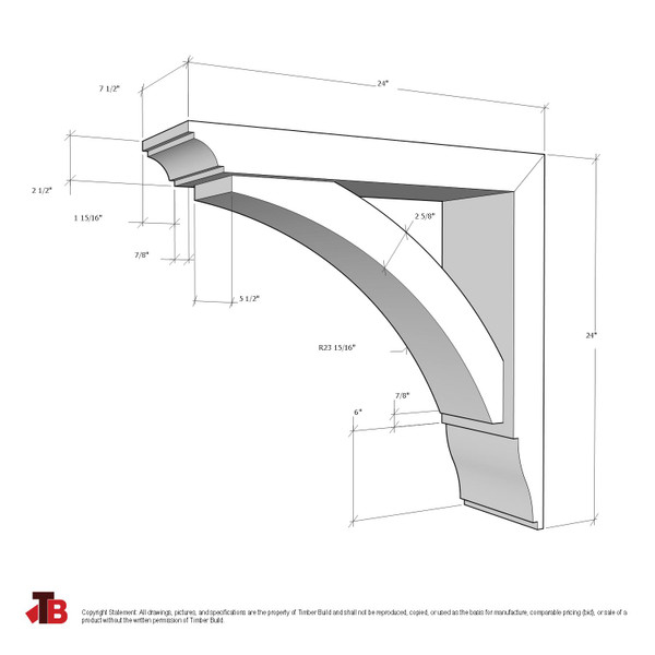 Cedar Bracket 02T16 — dimensional sketch with measurements | Timber Build