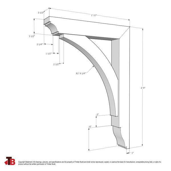 Cedar Bracket 02T34 — dimensional sketch with measurements | Timber Build