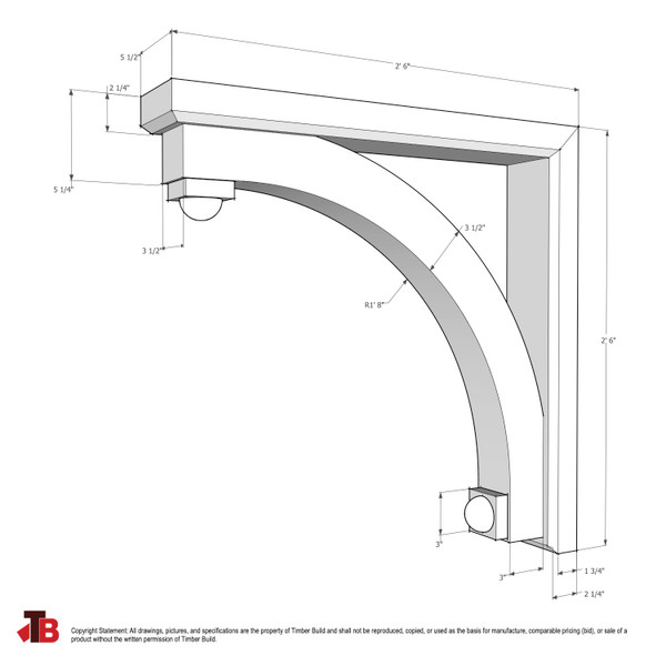 Cedar Bracket 116T3 — dimensional sketch with measurements | Timber Build