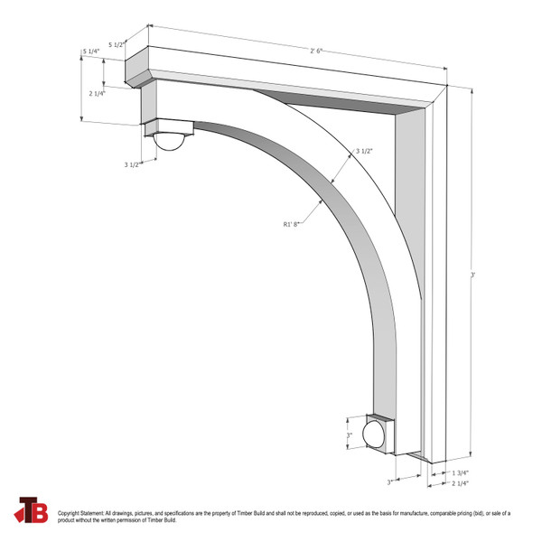 Cedar Bracket 116T4 — dimensional sketch with measurements | Timber Build